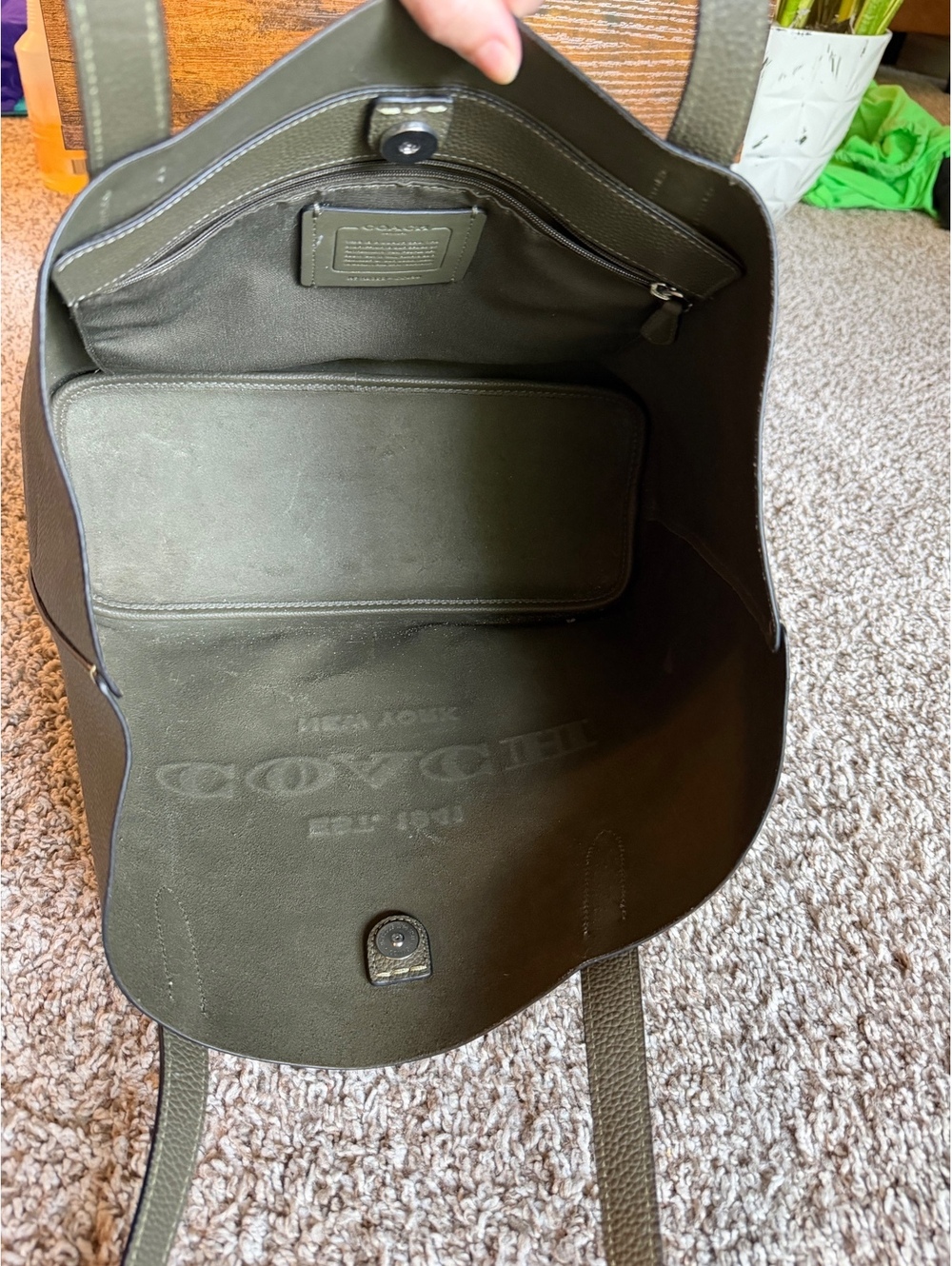 Coach Olive Green Pebbled Leather Tote Bag - Picture 7 of 8